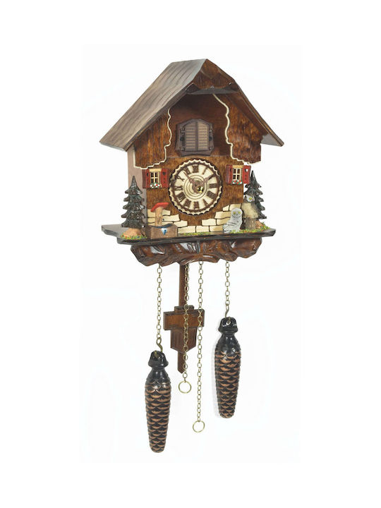 Cuckoo Clock, handmade Alpine House Clock, Owls, two Fir trees