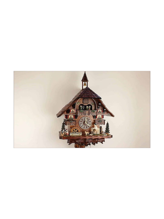 Cuckoo Clock With Alpine House Water Mill,figures 52cm