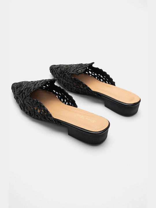 Luigi Flat Mules Black