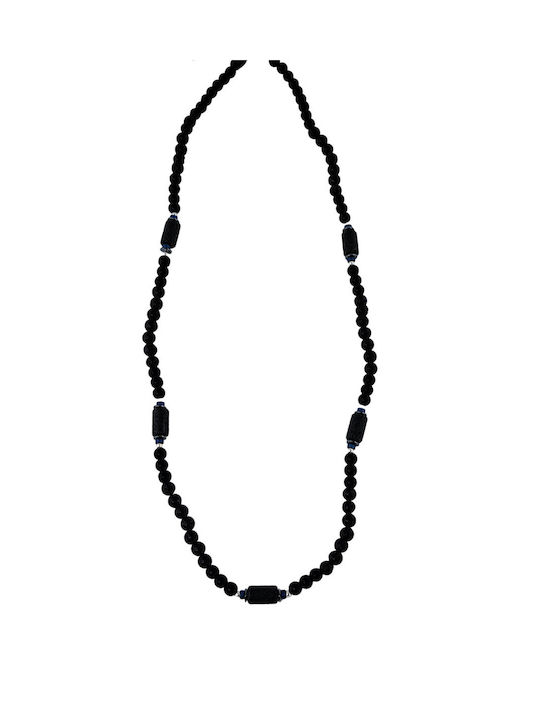 Men's Handmade Necklace Lava Stone Black-Blue M2-24007bl