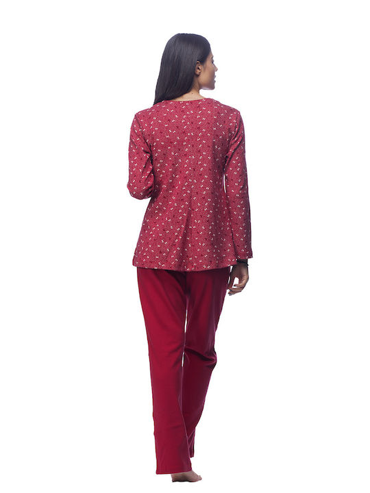 Zaboo Damen Luxus-Pyjama mit Knopfleiste - ZB1067 Bordeaux