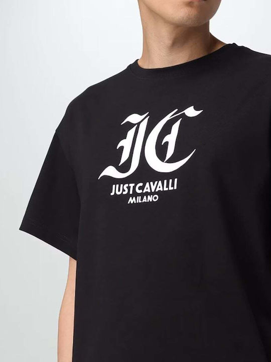 Just Cavalli T-shirt Bărbătesc cu Mânecă Scurtă Negru