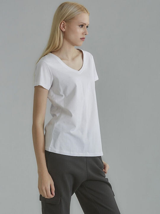 Women's T-shirt with V Neckline White