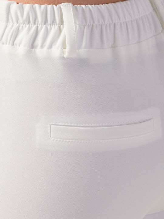 Dama Tesatura Pantaloni cu Elastic cu Croială Dreaptă Ecru