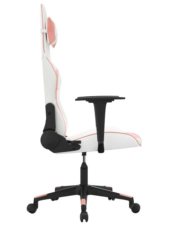 vidaXL 345454 Καρέκλα Gaming Δερματίνης με Ρυθμιζόμενα Μπράτσα Λευκό / Ροζ