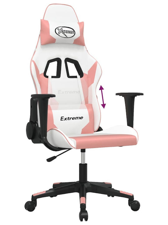 vidaXL 345454 Καρέκλα Gaming Δερματίνης με Ρυθμιζόμενα Μπράτσα Λευκό / Ροζ