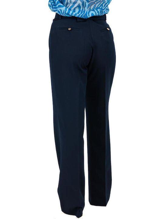 Damen Hoch tailliert Stoff Hose Schlag Blue