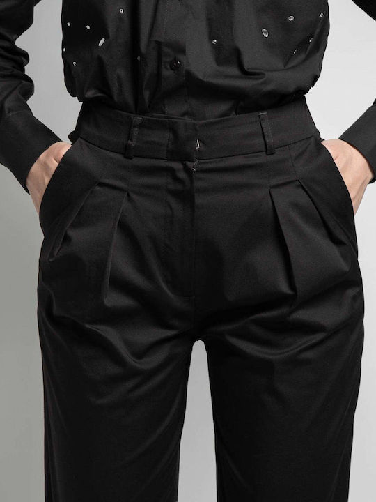 Dama Talie înaltă Tesatura Pantaloni cu Croială Carrot Black