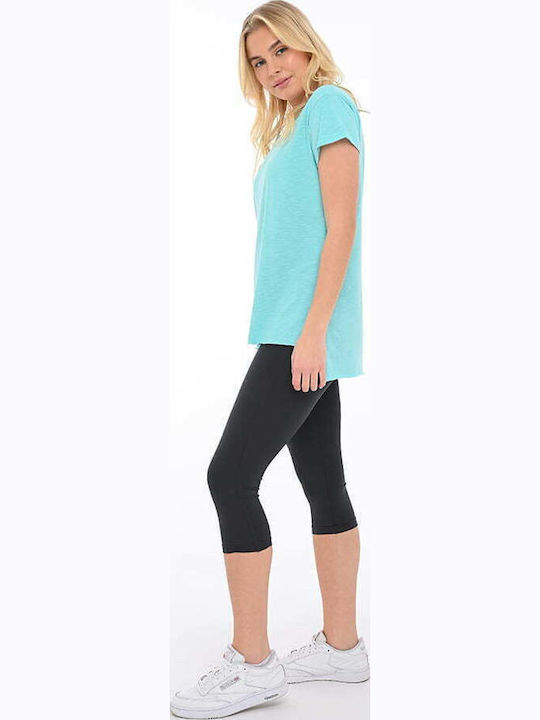 Women's Summer Blouse Cotton Short Sleeve with V Neckline Turquoise