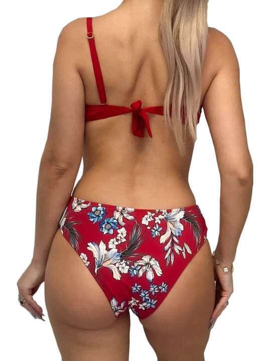 Bikini Set Bra & Slip Bottom Red Floral