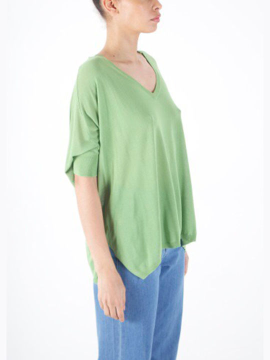 Cuca Women's Sweater with V Neckline Green