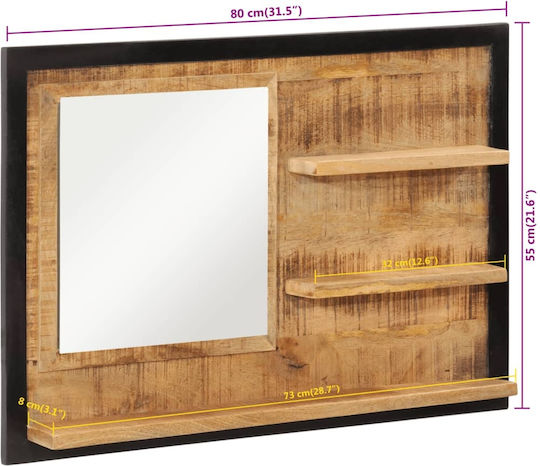 vidaXL Badezimmerspiegel aus Massivholz mit Regal 80x55cm Braun