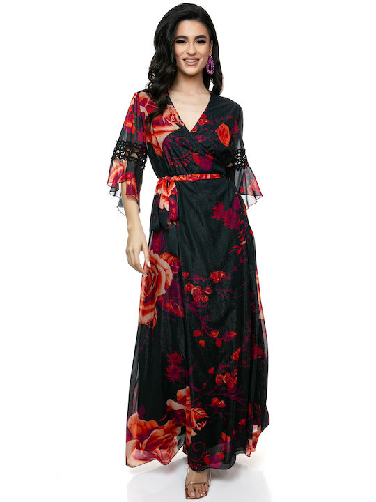 RichgirlBoudoir Maxi Abendkleid Wickel mit Spitze Blumen