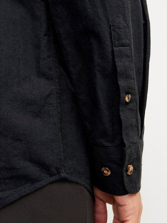 Long-sleeved Linen Shirt Black