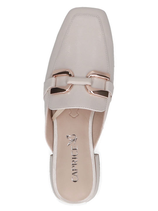 Flach Mules aus Lackleder in Beige Farbe