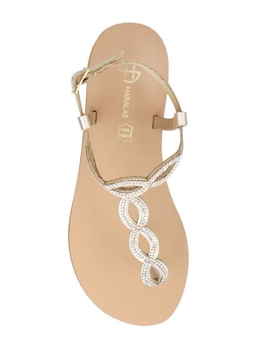 Leather Women's Flat Sandals in Gold Color