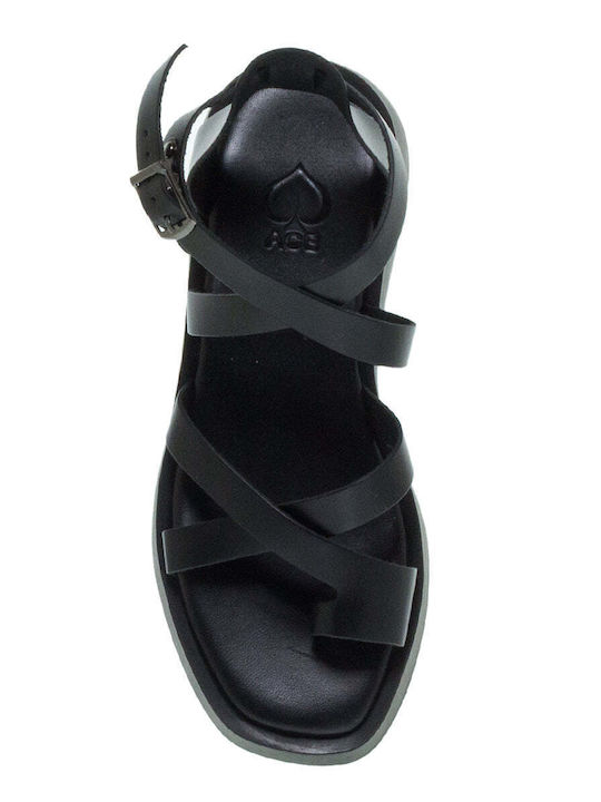 Ace Leather Women's Flat Sandals in Black Color