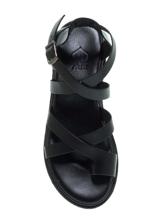 Ace Leder Damen Flache Sandalen in Schwarz Farbe