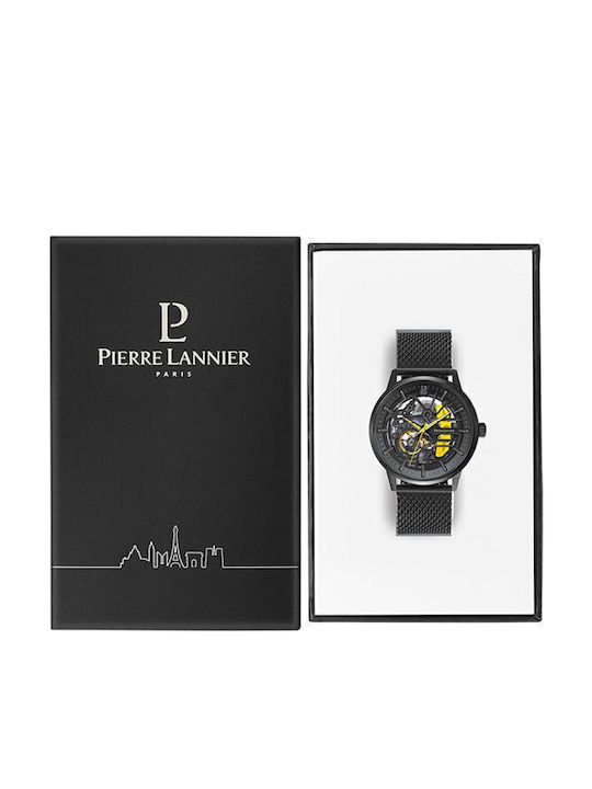 Pierre Lannier Ανδρικό Ρολόι 43mm Αυτόματο με Μαύρο Μεταλλικό Μπρασελέ