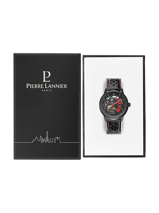 Pierre Lannier Herrenuhr 43mm Automatisch mit Schwarz Lederarmband