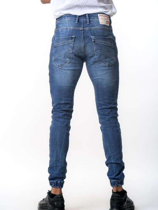 Life Style Butiken 680 Μπλε Ανδρικό Jean Παντελόνι Με Λάστιχο Στον Αστράγαλο Κανονική Εφαρμογή