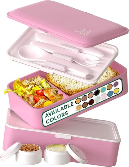 Bamboo Lunch Box Pink with Compartments
