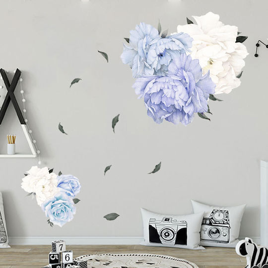 Autocolant decorativ, albastru și alb flori de bujor, oferte originale