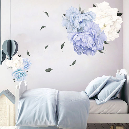 Autocolant decorativ, albastru și alb flori de bujor, oferte originale