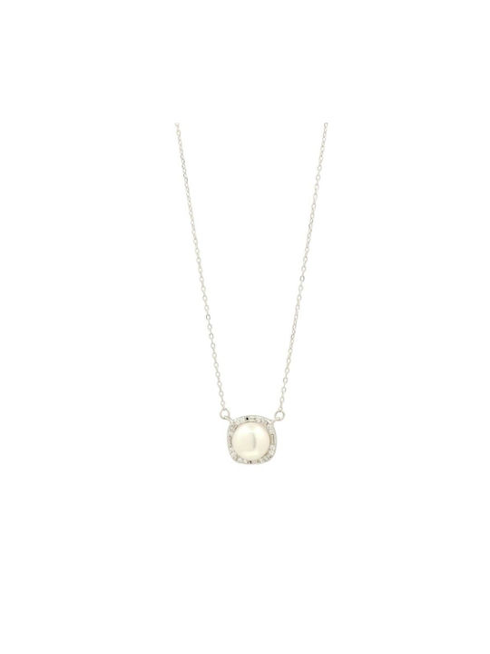 Women's Rosette Ladyq Necklace made of sterling silver in white color with pearl and signet star 443874