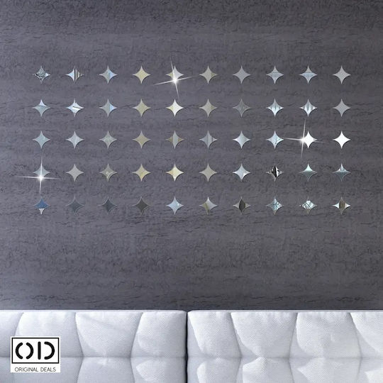 Selbstklebender Spiegel für Innendekoration und Design, 4 Ecken Sterne, Premium Acryl Pvc, Set 50 Stück, Original Deals