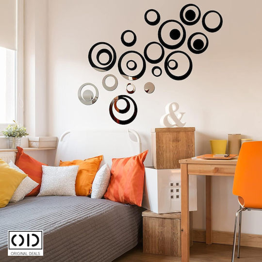 Oglindă autoadezivă pentru decorațiuni interioare și design, model de cercuri interioare, set de 24 de bucăți, negru și auriu, PVC acrilic premium, oferte originale