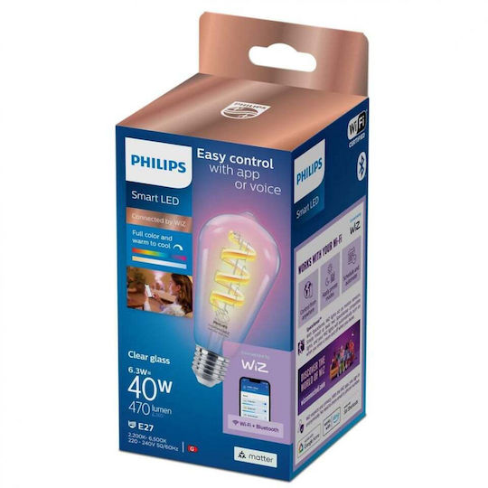 Philips Смарт крушка LED 40W за фасунга E27 и форма ST64 RGB 470лм