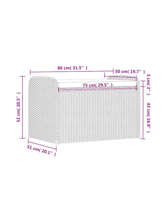 Bench Outdoor Rattan with Chest and Pillows 80x51x52cm