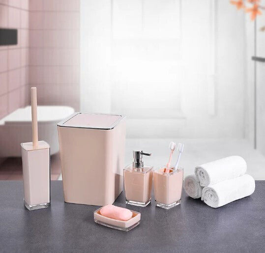Bathroom Accessory Set Plastic Pink 5 Pieces