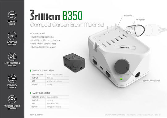 Saeshin B350 Τροχός Νυχιών Ρεύματος 65W Ροζ 40000 Στροφών με Πεντάλ