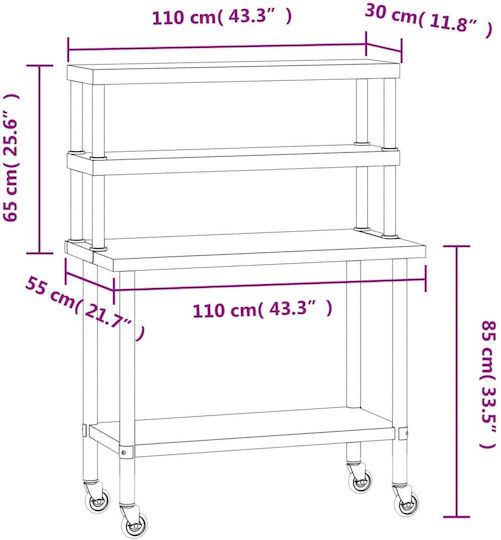 vidaXL Ανοξείδωτο Τραπέζι Μ110xΒ55xΥ150cm