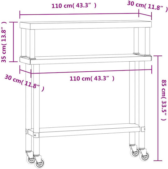 vidaXL Steel Workbench L110xD30xH120cm