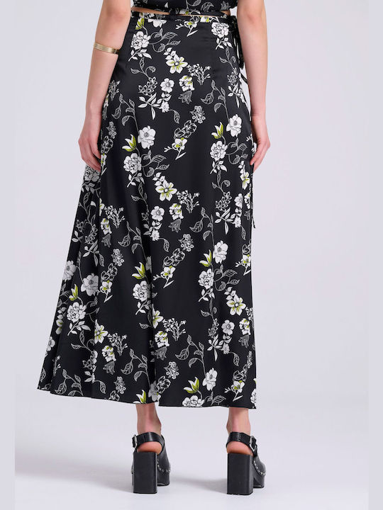 Funky Buddha Midi Skirt Envelope Floral in Black Color