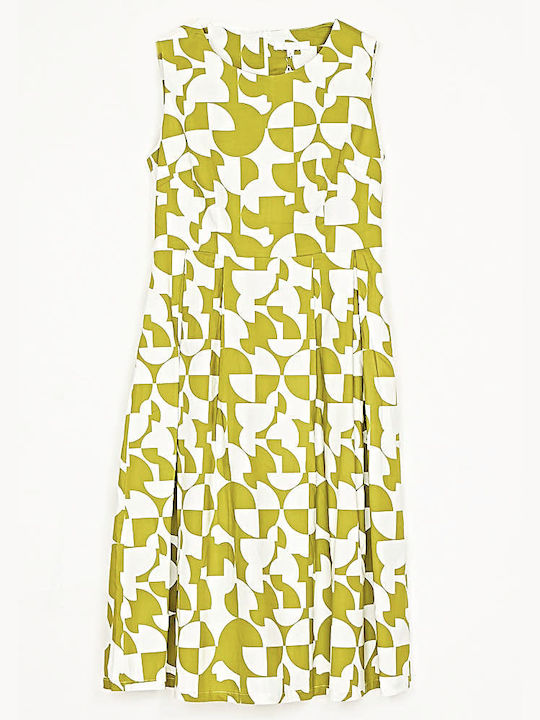 Ärmelloses Baumwollkleid Ärmelloses Baumwollkleid mit Falten und Olivenbaum-Reißverschluss