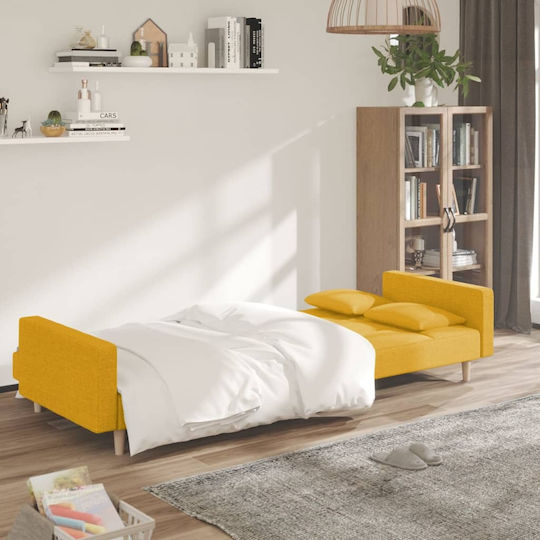Doppelsitzer Sofa Bett Gelb mit Dekokissen 220x100x69cm