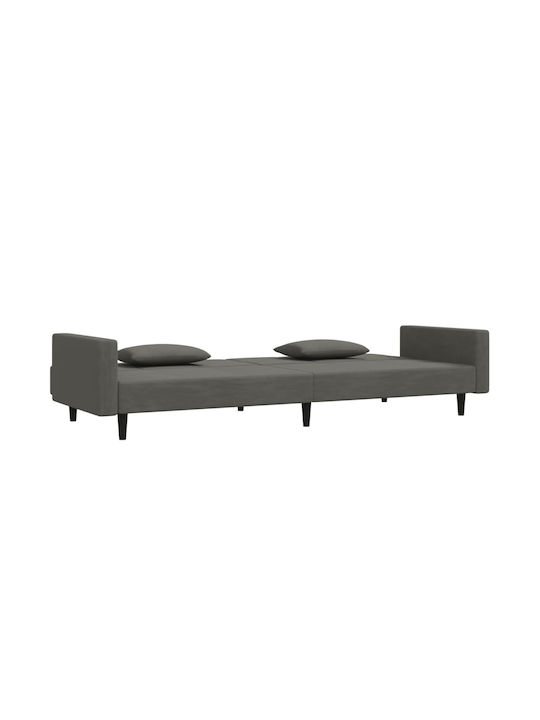 Doppelsitzer Sofa Bett Samt Dunkelgrau mit Dekokissen 220x84,5x69cm
