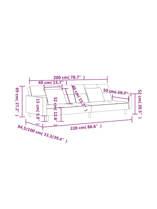 Canapea Cu Două Locuri Pat Galben Cu Perne Decorative 220x100x69cm