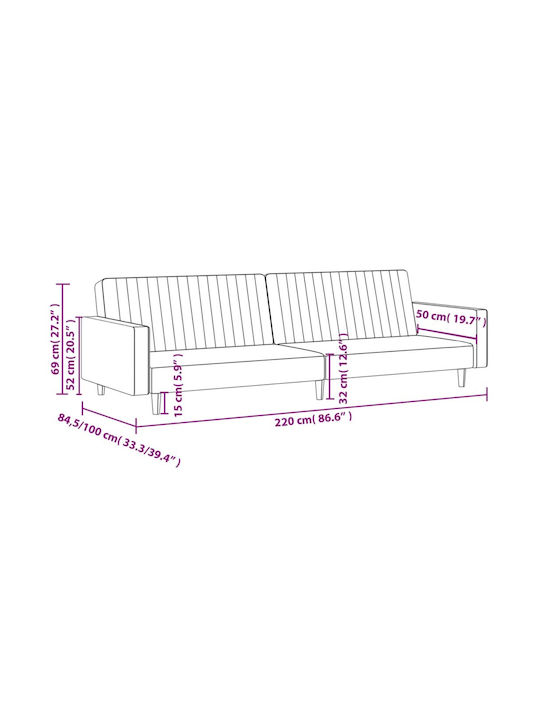 vidaXL Doppelsitzer Sofa Bett Samt Gelb 220x100x69cm