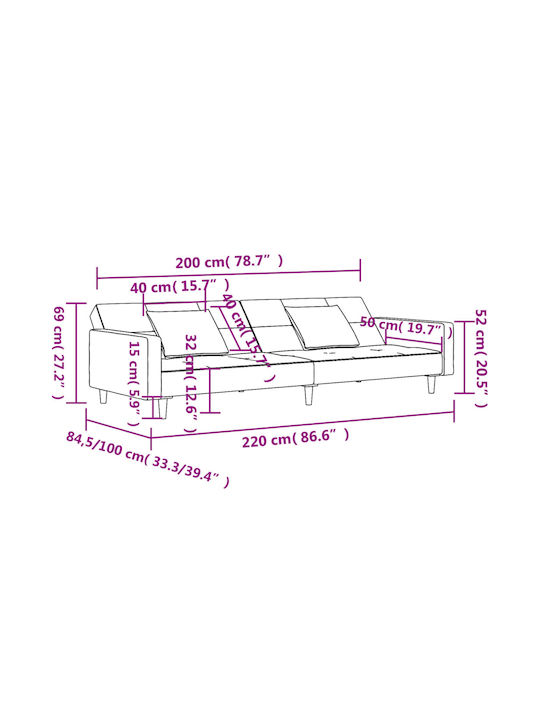 Doppelsitzer Sofa Bett Samt Dunkelgrau mit Dekokissen 220x84,5x69cm