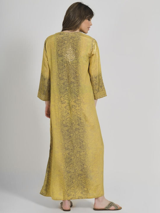 Ble Resort Collection Γυναικείο Μακρύ Καφτάνι Παραλίας Εκρού/Καφέ.