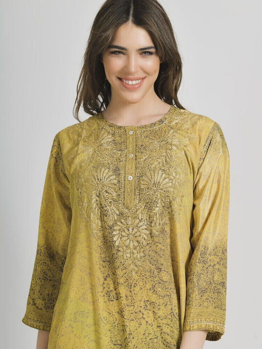 Ble Resort Collection Γυναικείο Μακρύ Καφτάνι Παραλίας Εκρού/Καφέ.