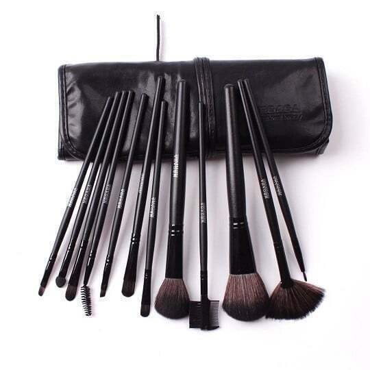 Set de 12 perii, perii de machiaj, negru, geantă de depozitare