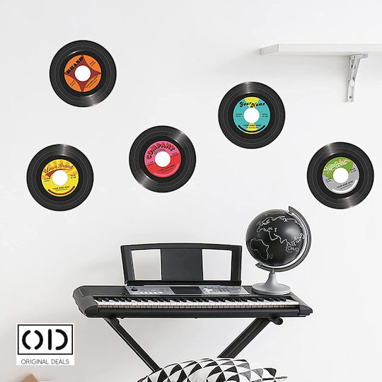 Autocolante Decorative Vinil Pick-up Discuri Cu Muzică Retro, Set De 5 Bucăți, Diametru 30 Cm, Autocolant Adeziv, Oferte Originale