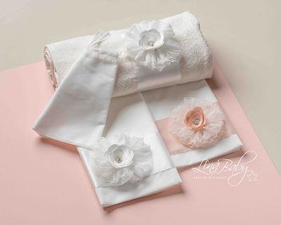 Lina Baby Christening Oilcloths Set White with Flower Theme 6pcs