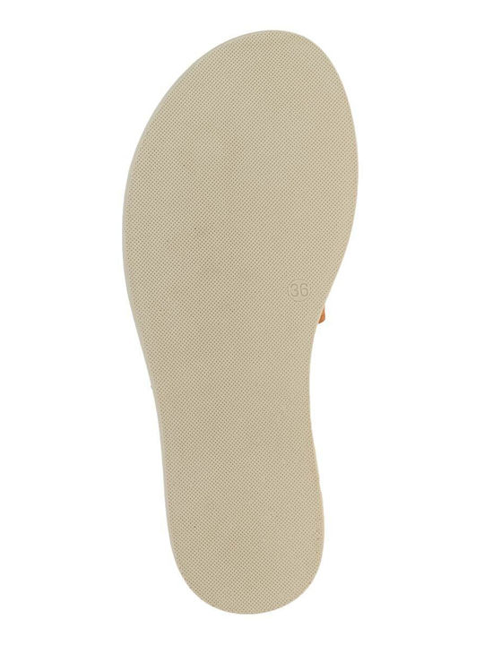 Leather Women's Flat Sandals in Yellow Color